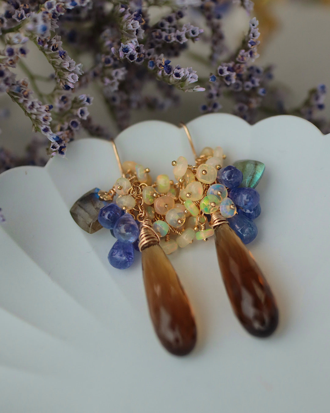 【Aqua Bloom】Tanzanite and Cognac Quartz Earrings