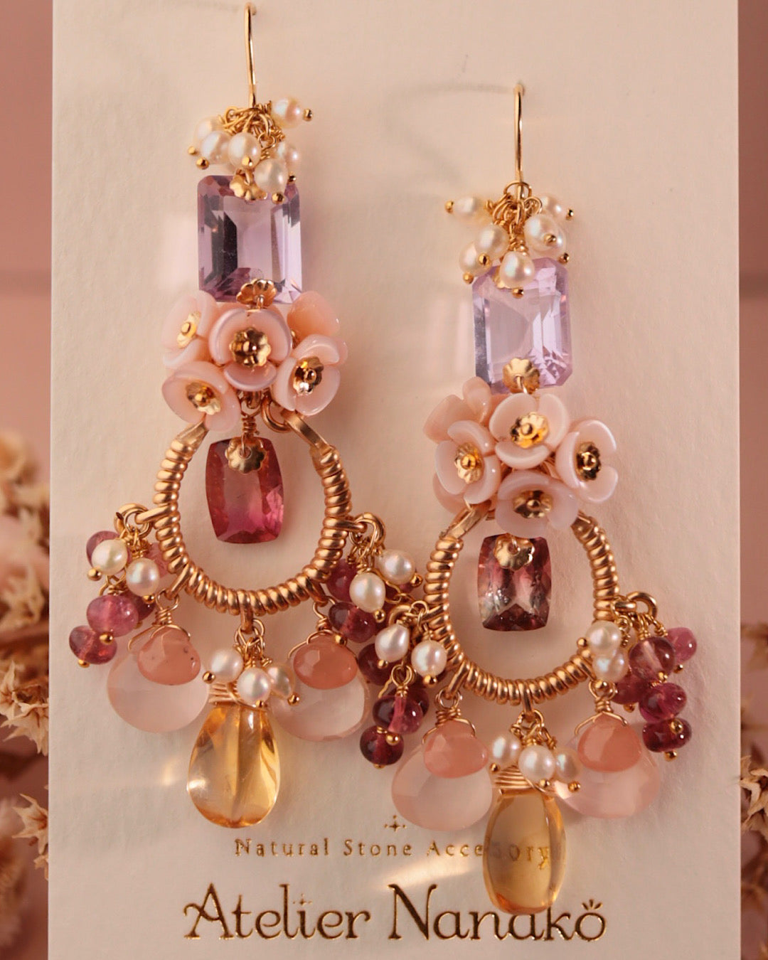 [One-of-a-kind] Bicolor Tourmaline and Citrine Chandelier Earrings