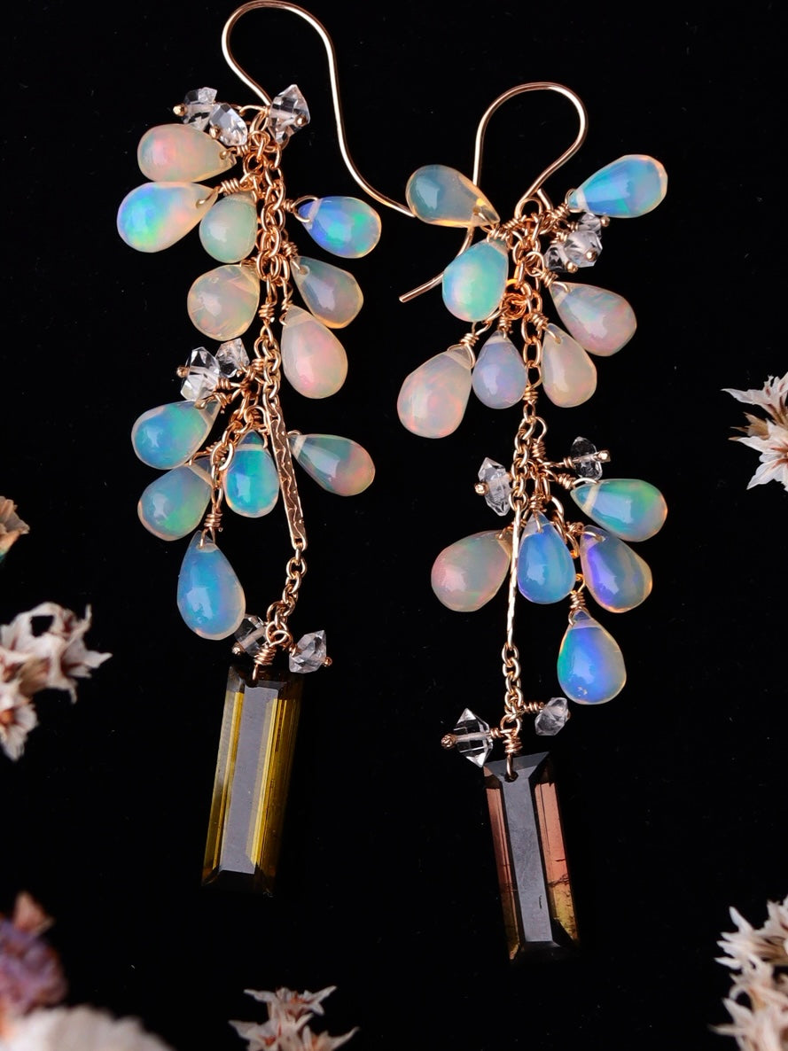 Opal and tourmaline earrings