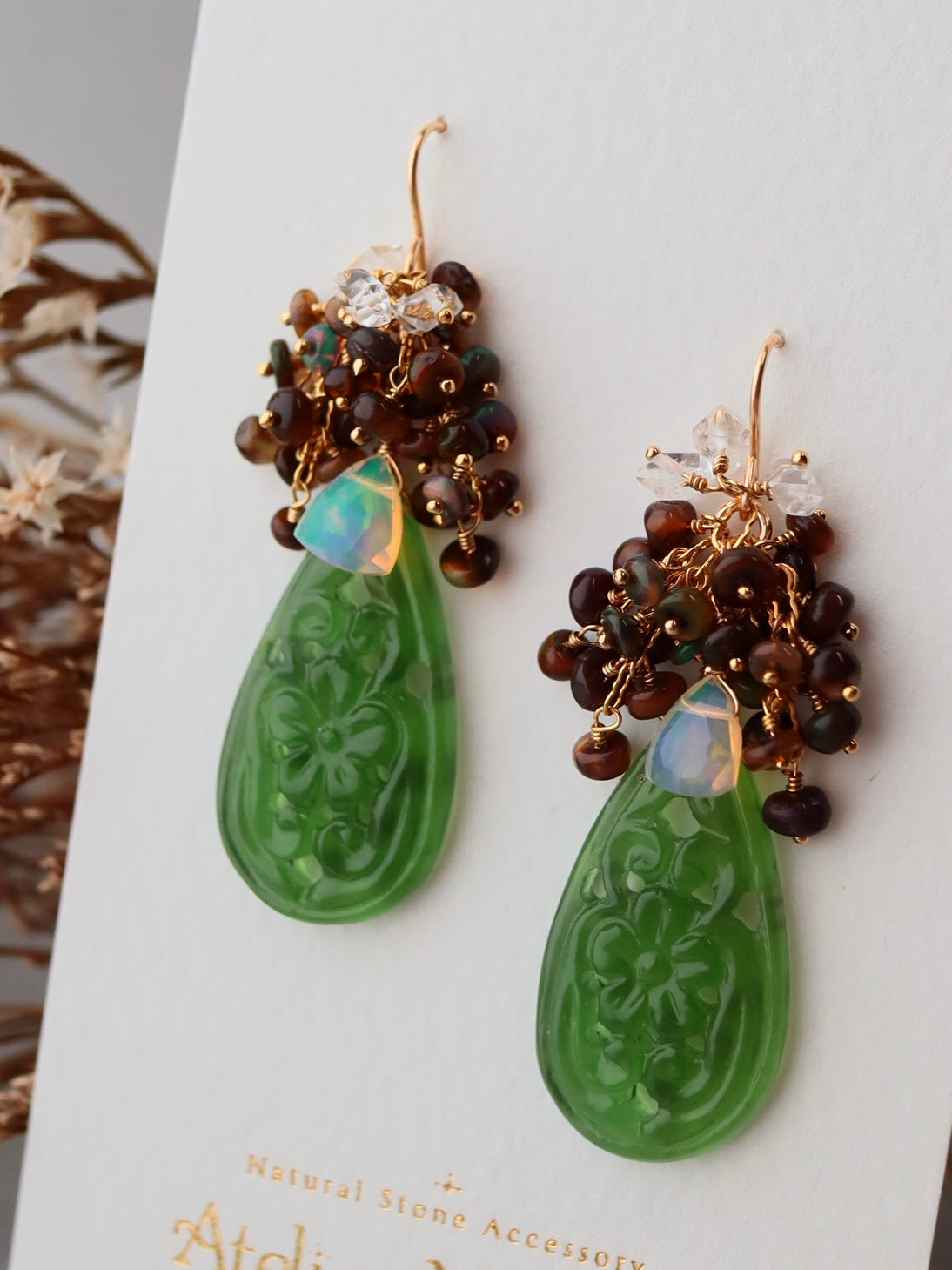 [One of a kind] Carved aventurine earrings/earrings③