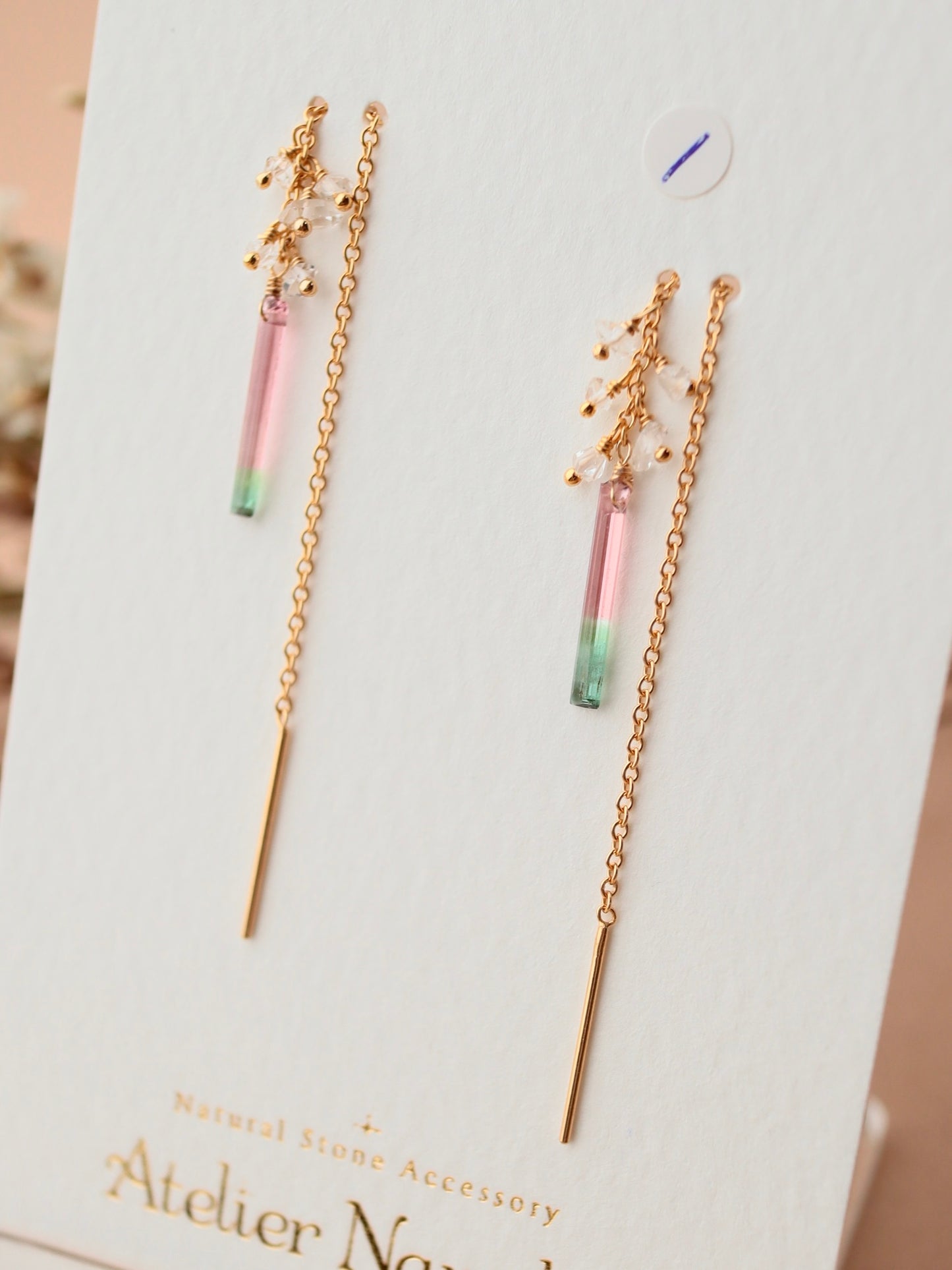 [1-piece type] (1) Watermelon tourmaline American earrings