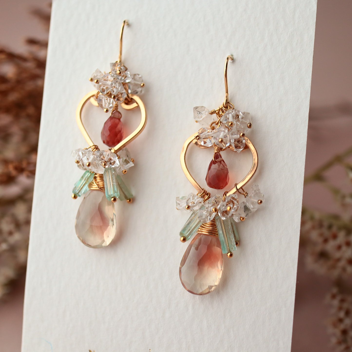 [No.2] Oregon sunstone heart chandelier earrings