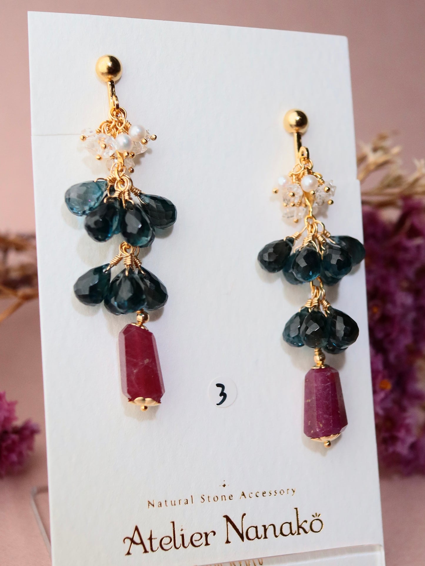 [Stories in Red] Ruby and London Blue Topaz Long Earrings③