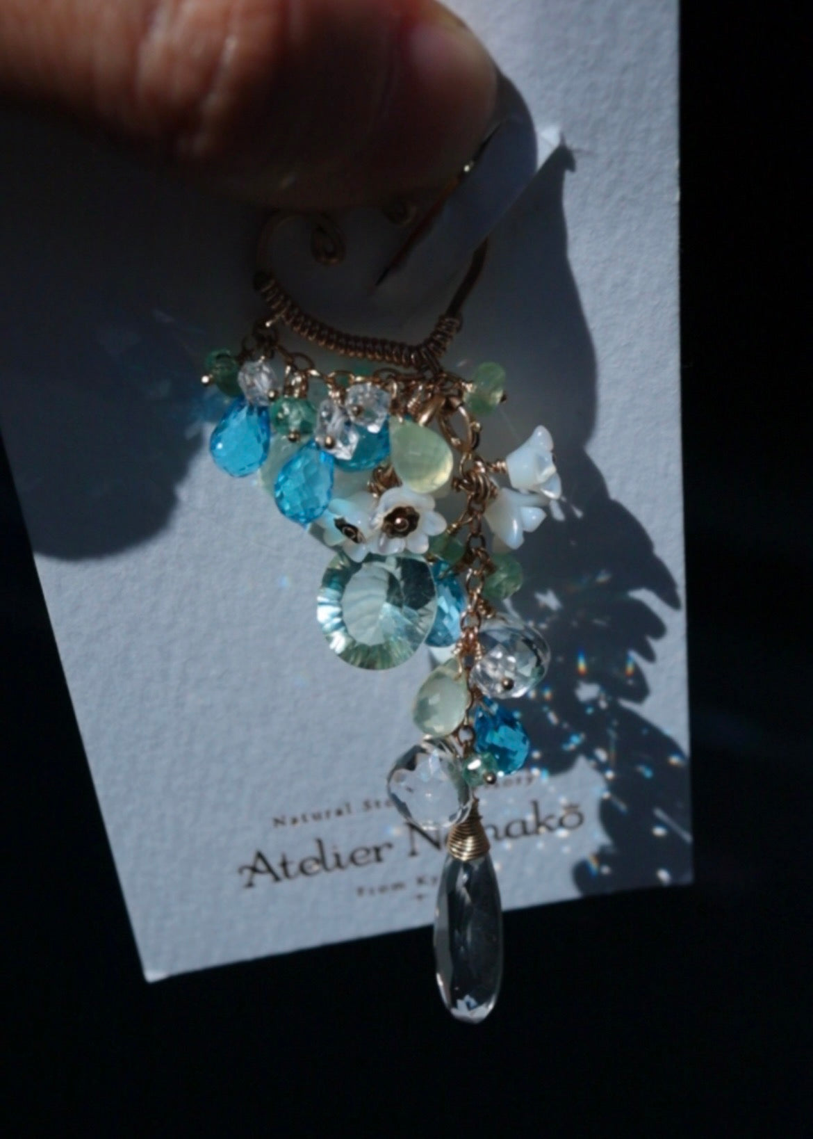 Swiss blue topaz and green fluorite ear cuff