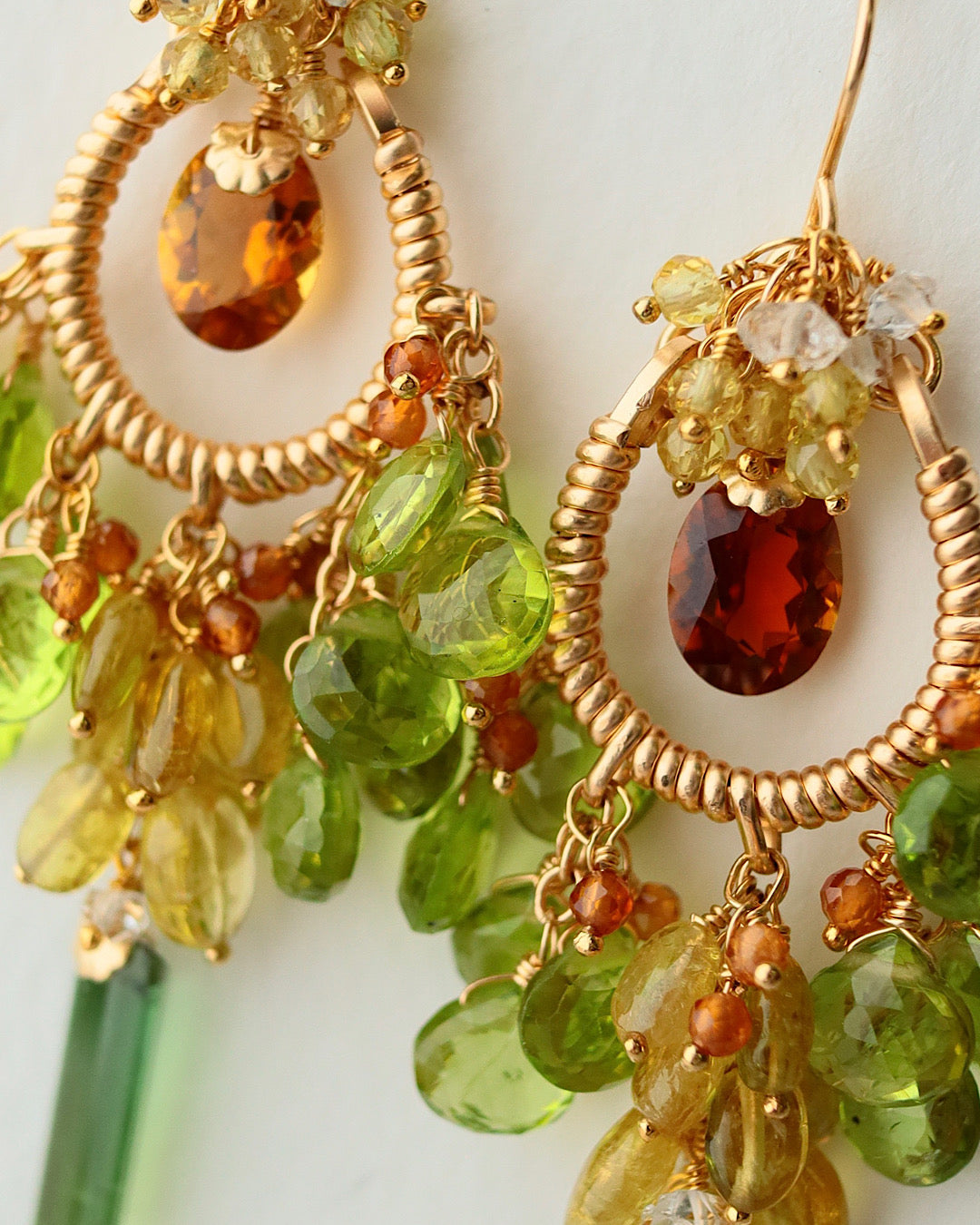 [One-of-a-kind] Tourmaline and Peridot Chandelier Earrings