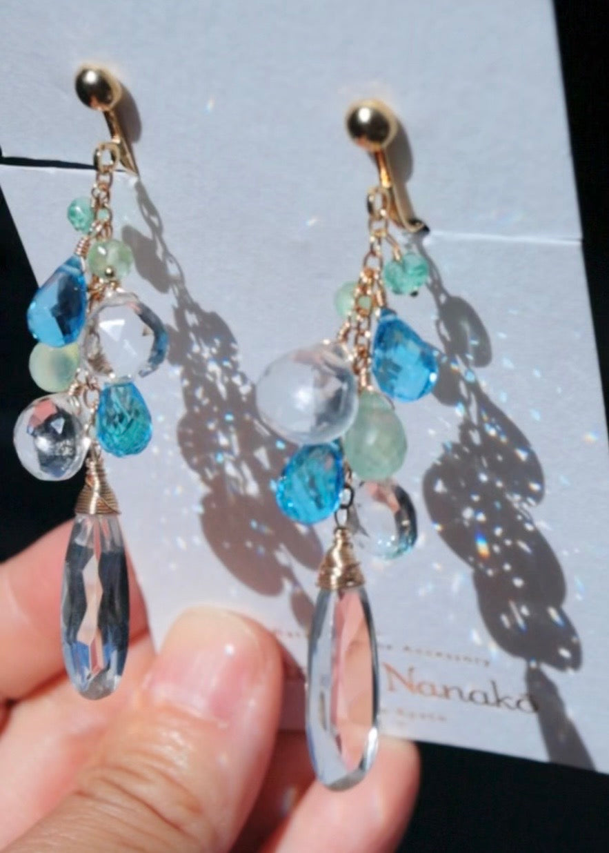 [Long] Swiss Blue Topaz and Crystal Earrings