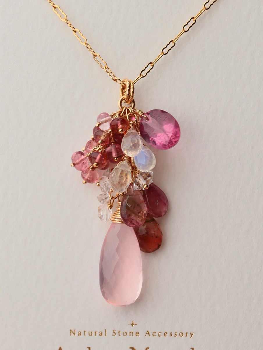 [One of a kind] Rose quartz and tourmaline necklace