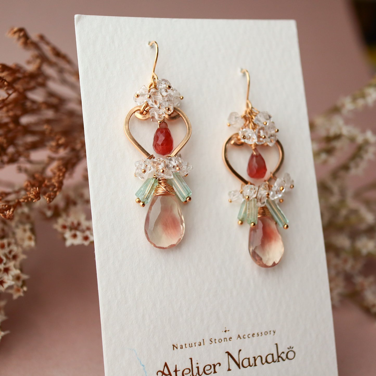 [No.2] Oregon sunstone heart chandelier earrings