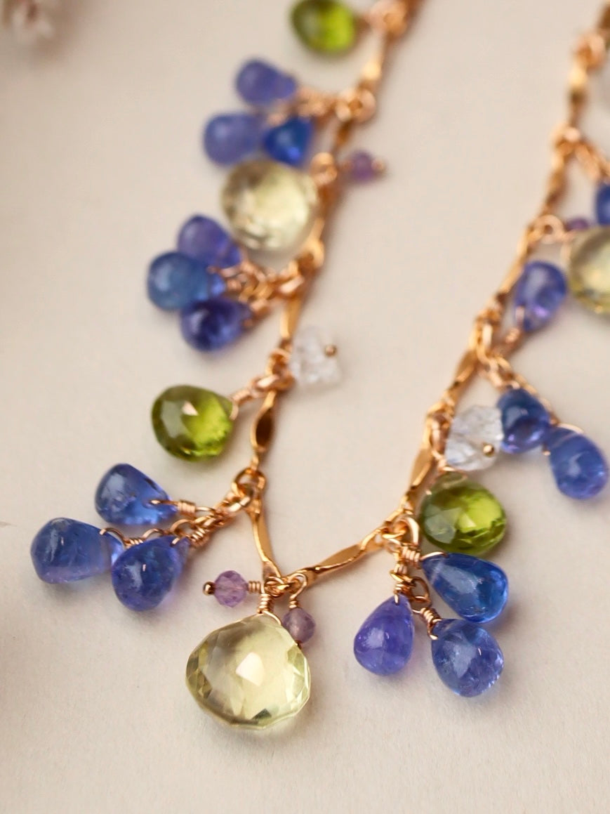 【Pre-order sale】Round necklace with Tanzanite and lemon quartz