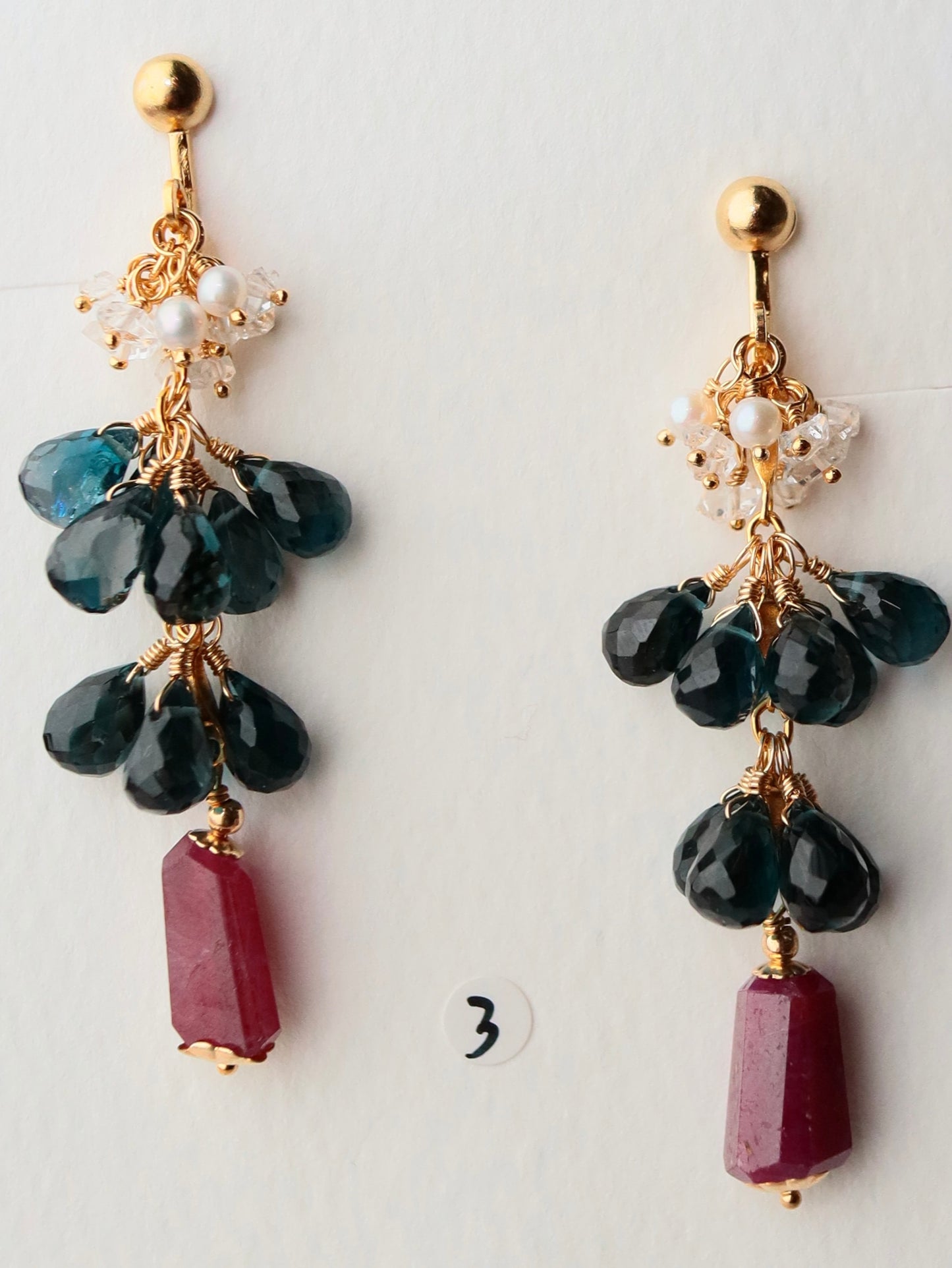 [Stories in Red] Ruby and London Blue Topaz Long Earrings③