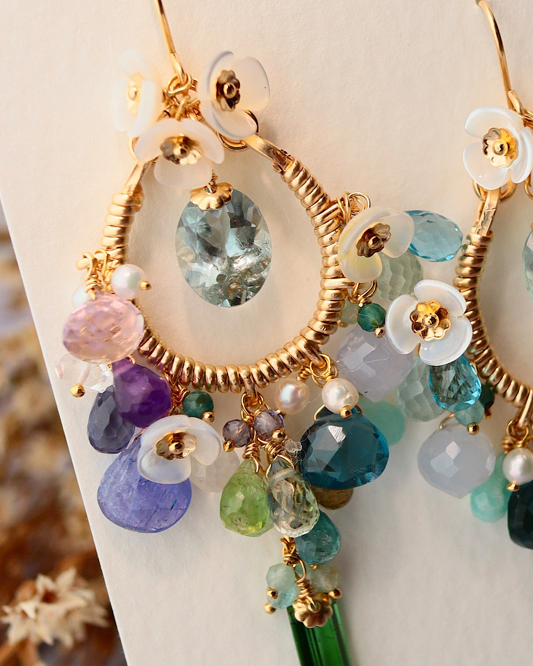 [One of a kind] Blue and green chandelier earrings
