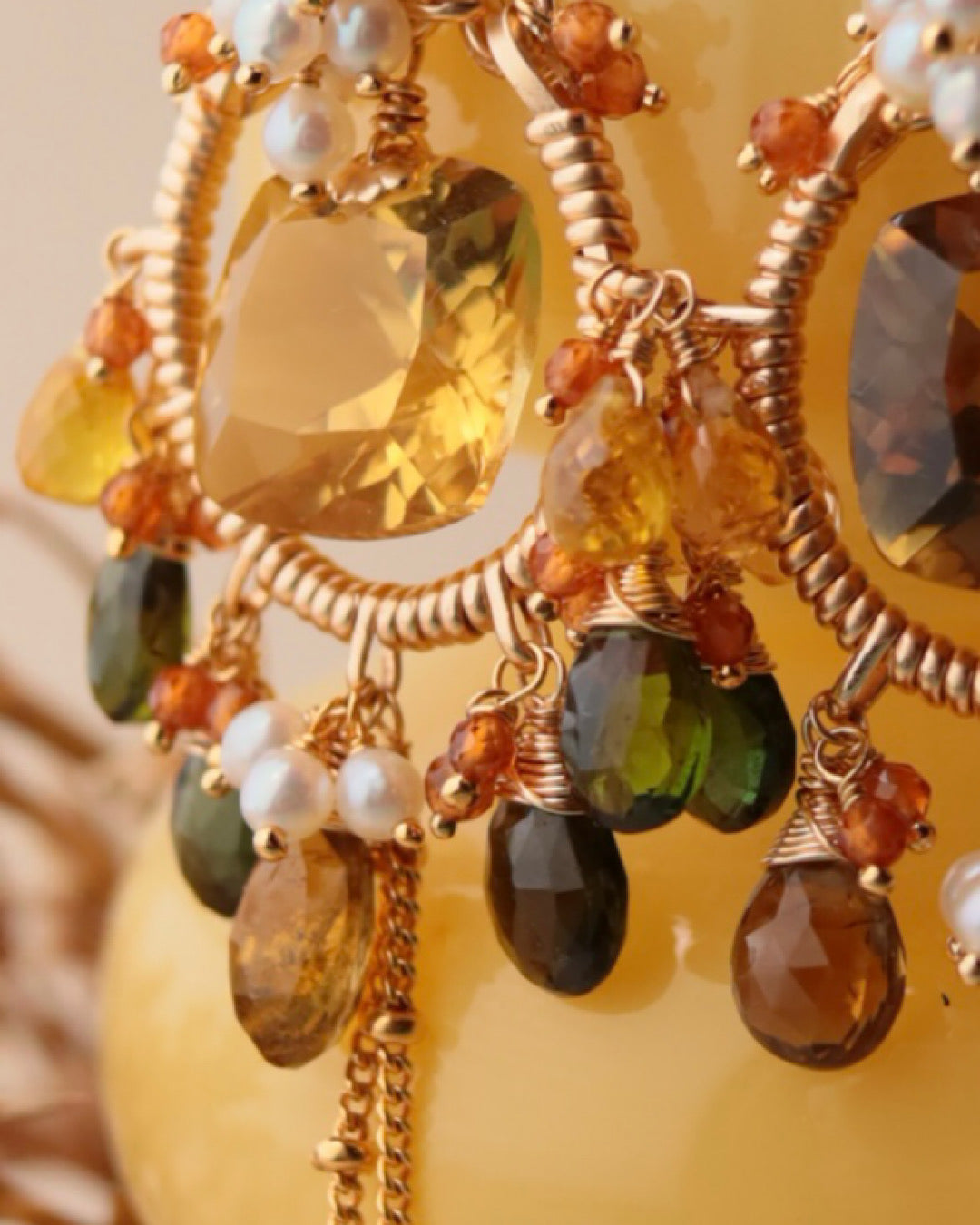 [One-of-a-kind] Lemon Quartz and Tourmaline Chandelier Earrings