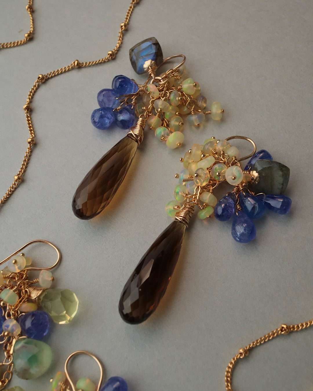 【Aqua Bloom】Tanzanite and Cognac Quartz Earrings
