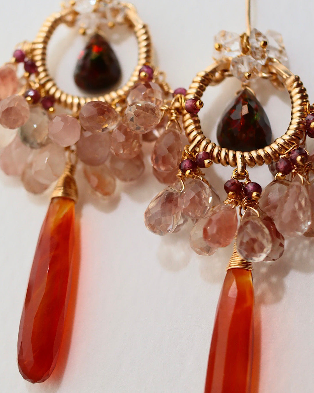 ③【Between Night and Morning】　Black Opal and Sardonyx Chandelier Earrings