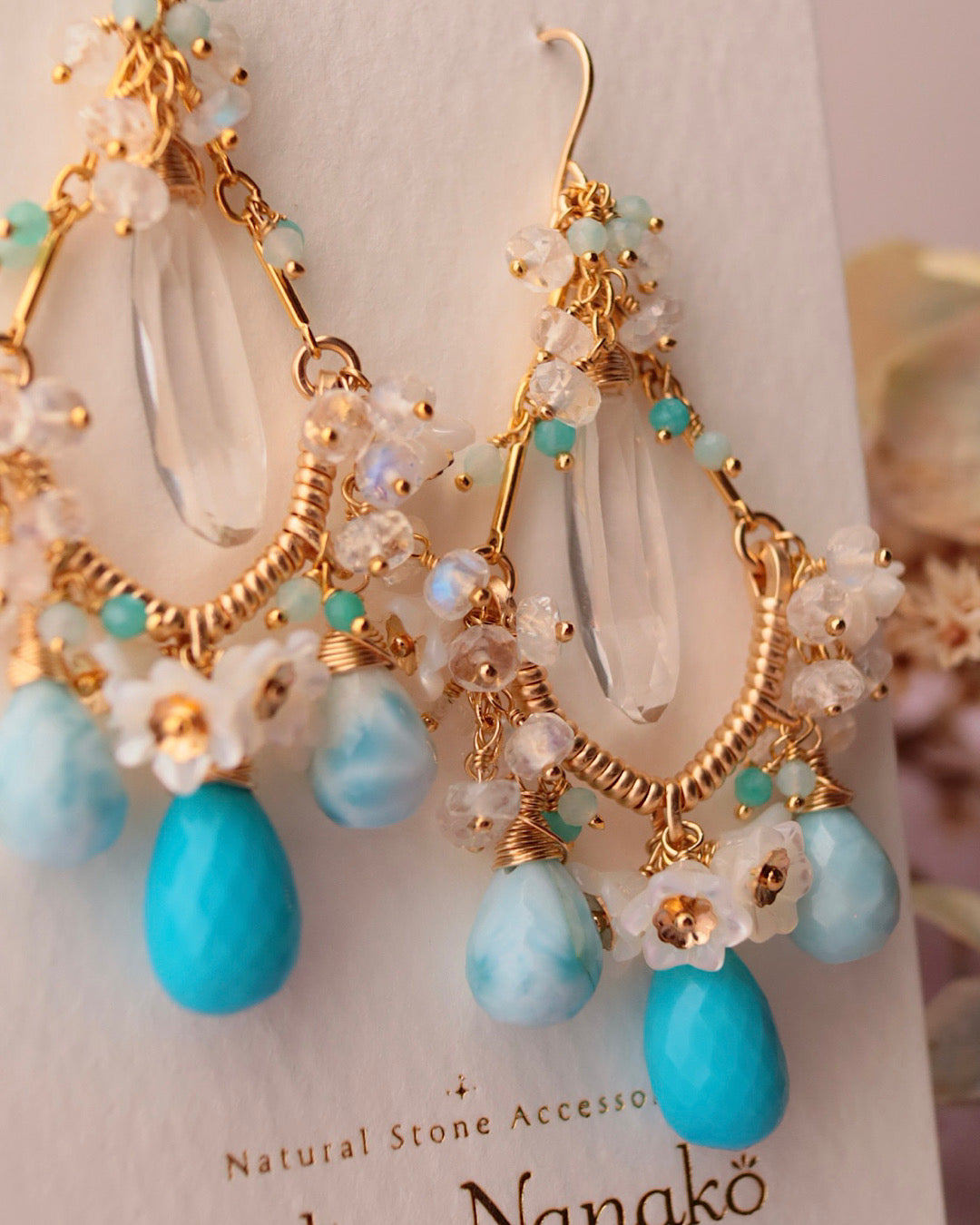 [One-of-a-kind] Turquoise and Larimar Chandelier Earrings