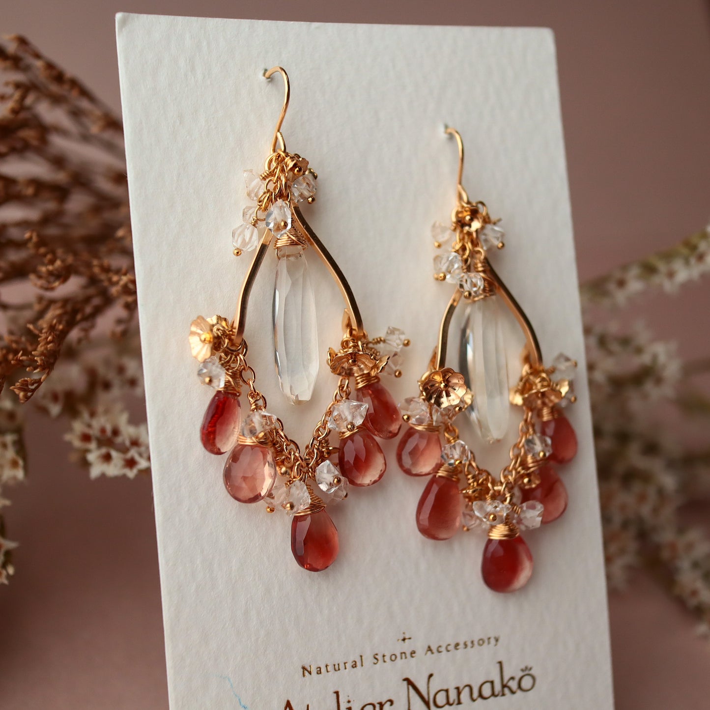 [Red] Oregon sunstone chandelier earrings