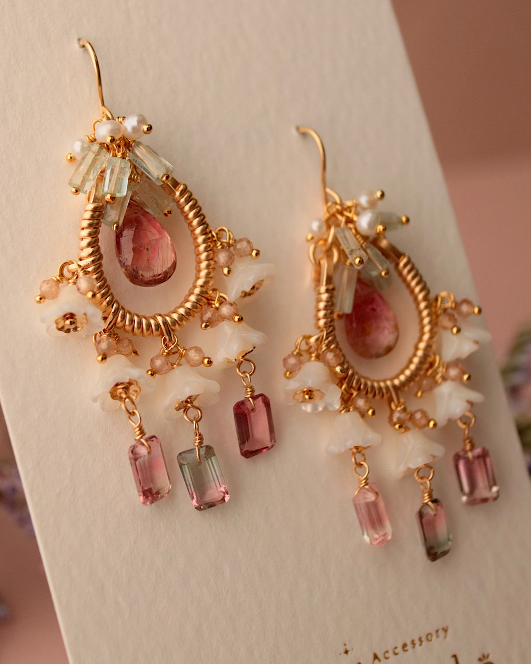 [One-of-a-kind] Bicolor Tourmaline Mini Chandelier Earrings