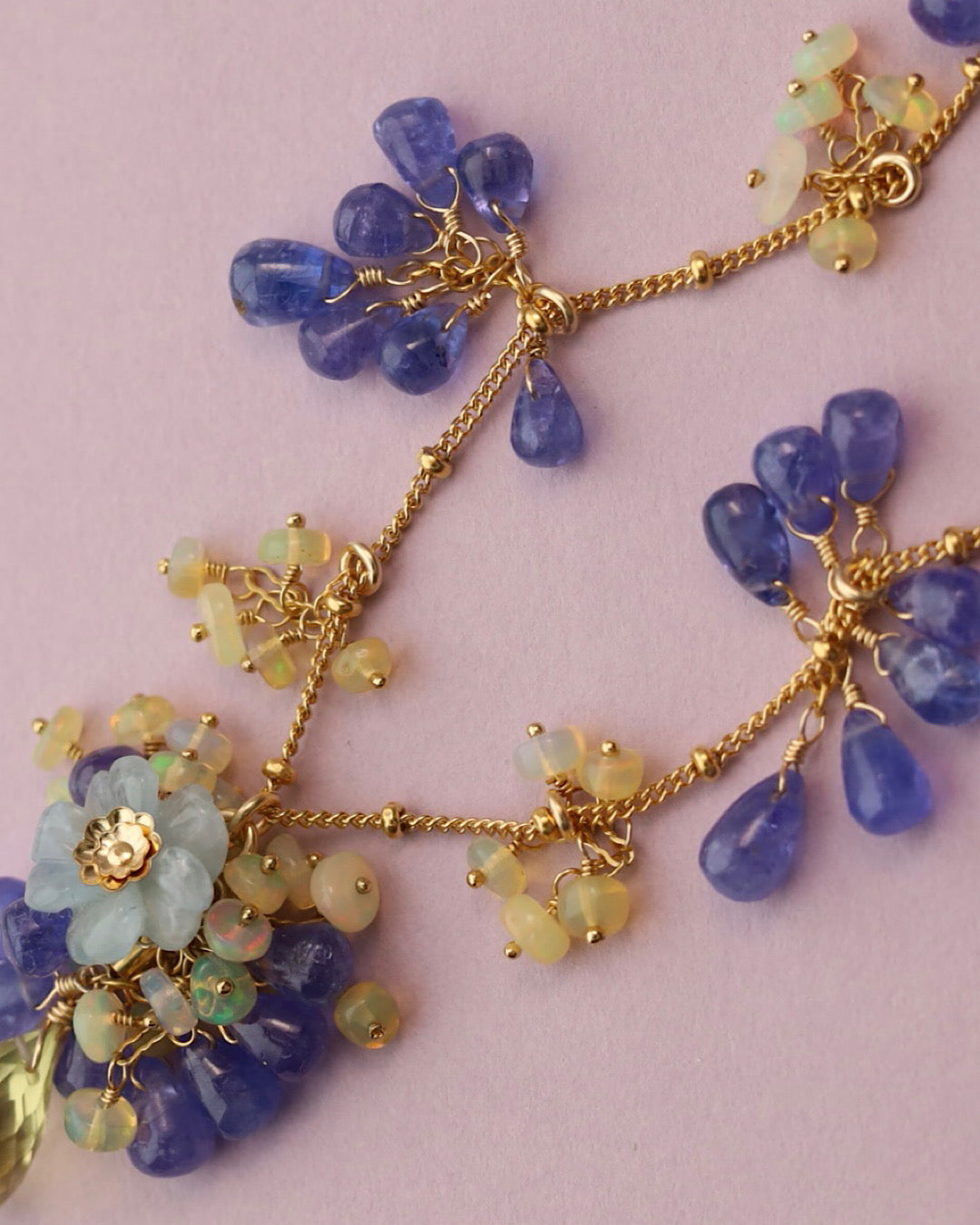 [One-of-a-kind] [Aqua Bloom] Aquamarine and Tanzanite Necklace