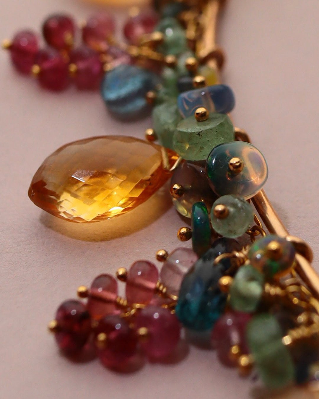 One-of-a-kind [Plants and flowers waiting for spring] Citrine and pink tourmaline necklace