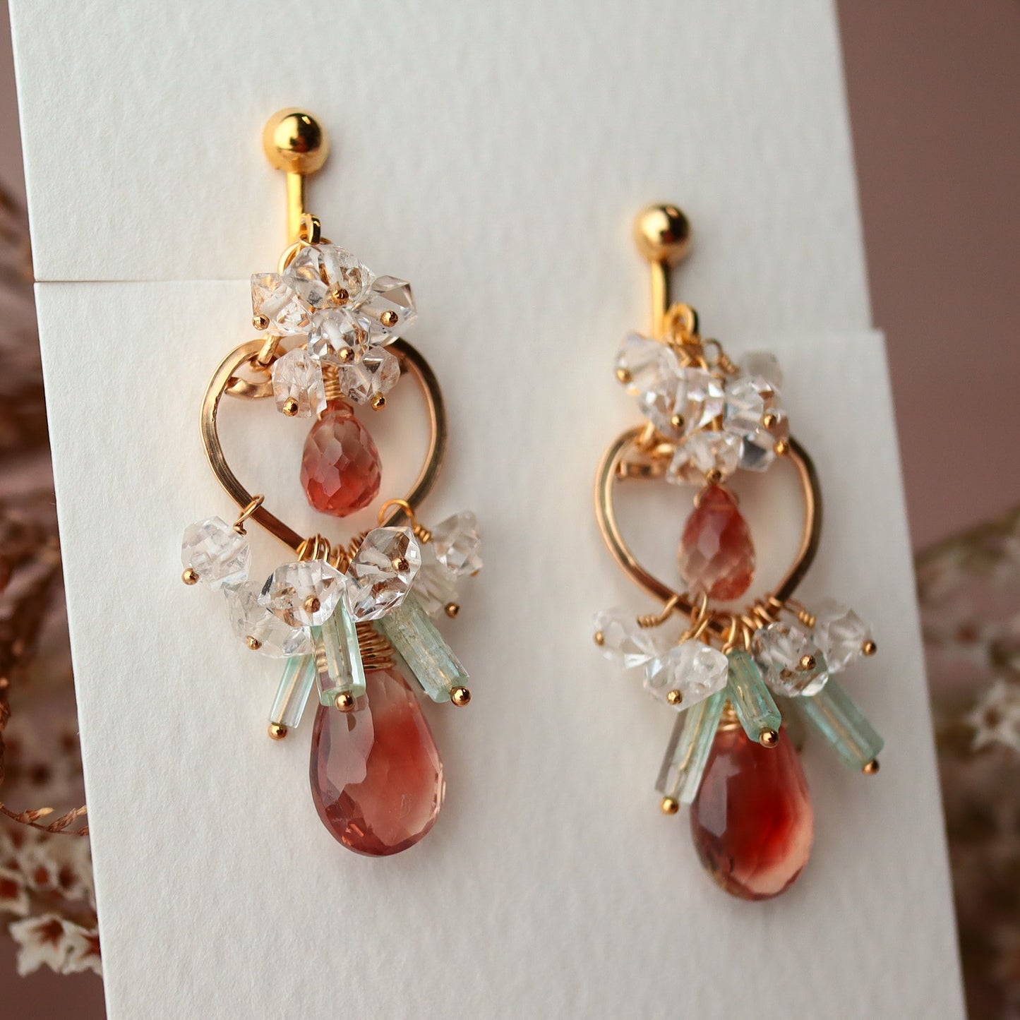 [No.3] Oregon sunstone heart chandelier earrings