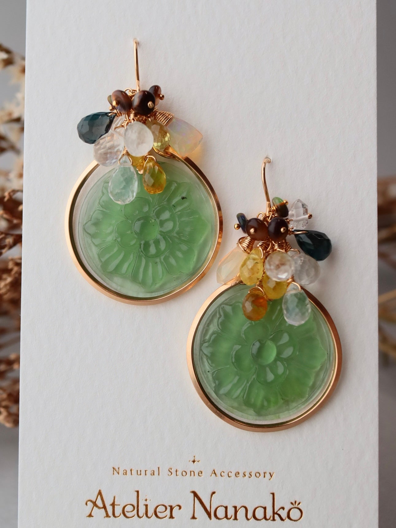 [One of a kind] Carved aventurine earrings/earrings②