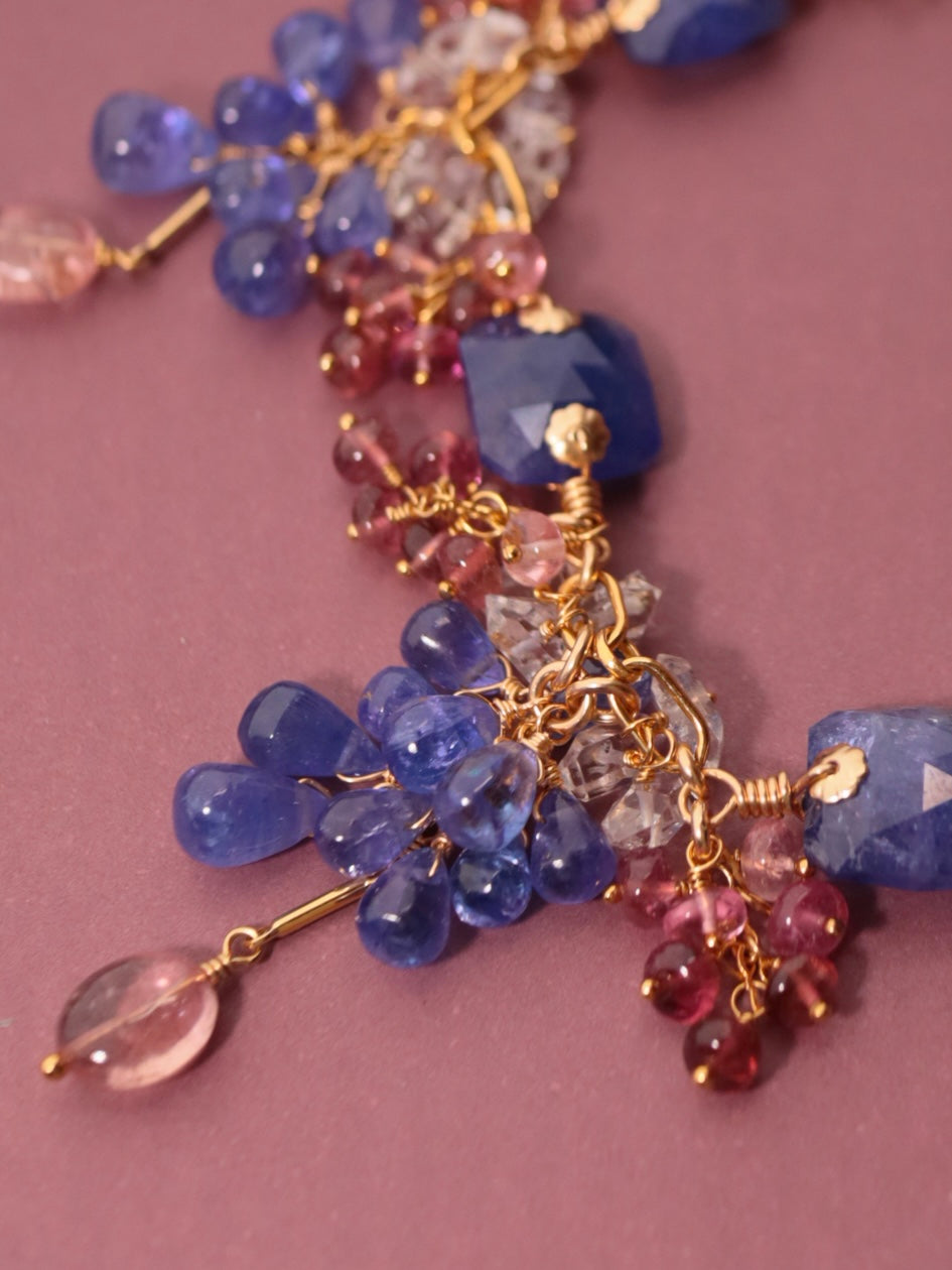 [One-of-a-kind] Tanzanite and Pink Tourmaline Necklace
