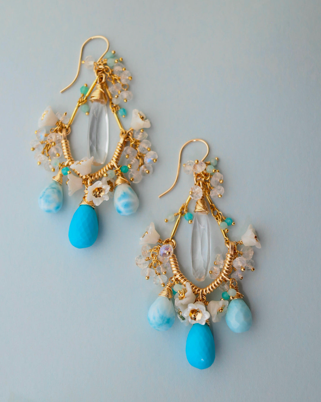 [One-of-a-kind] Turquoise and Larimar Chandelier Earrings
