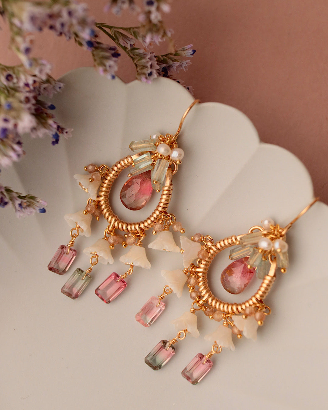 [One-of-a-kind] Bicolor Tourmaline Mini Chandelier Earrings