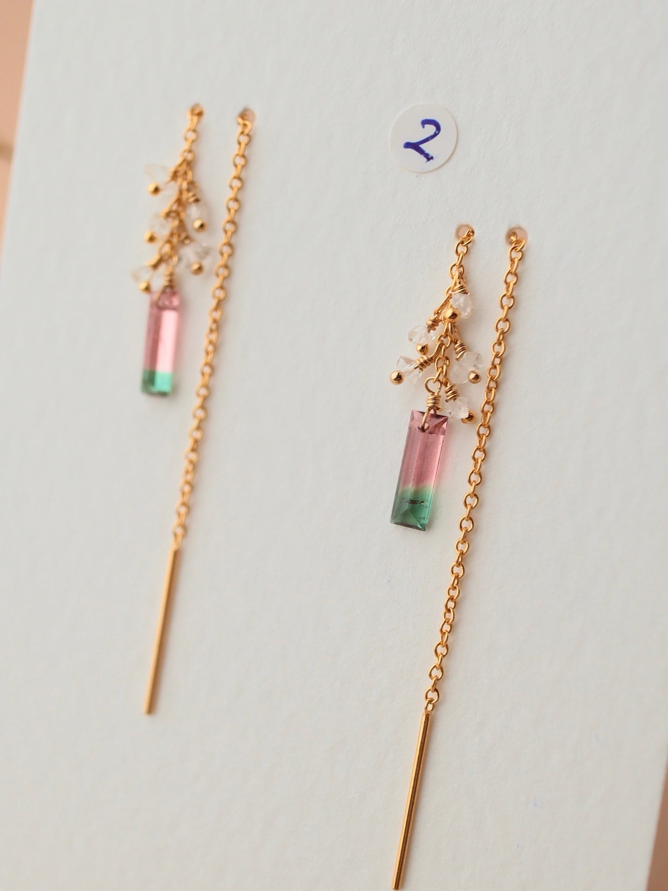 [1-piece type] (2) Watermelon tourmaline American earrings