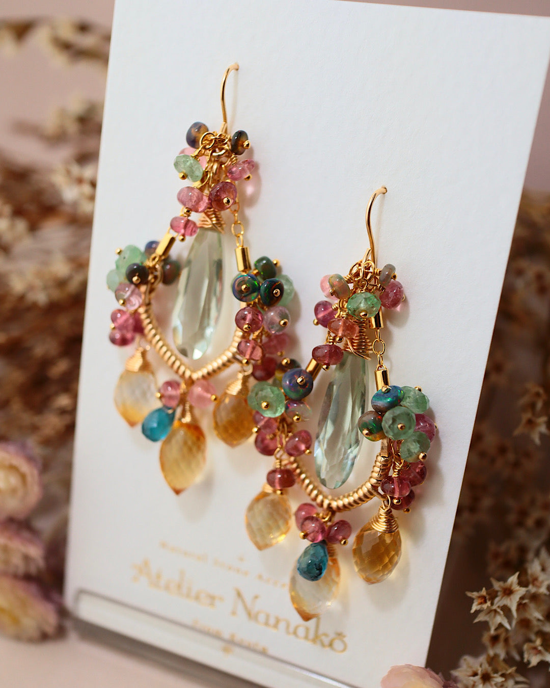 [Plants and flowers waiting for spring] Marquise cut citrine chandelier earrings