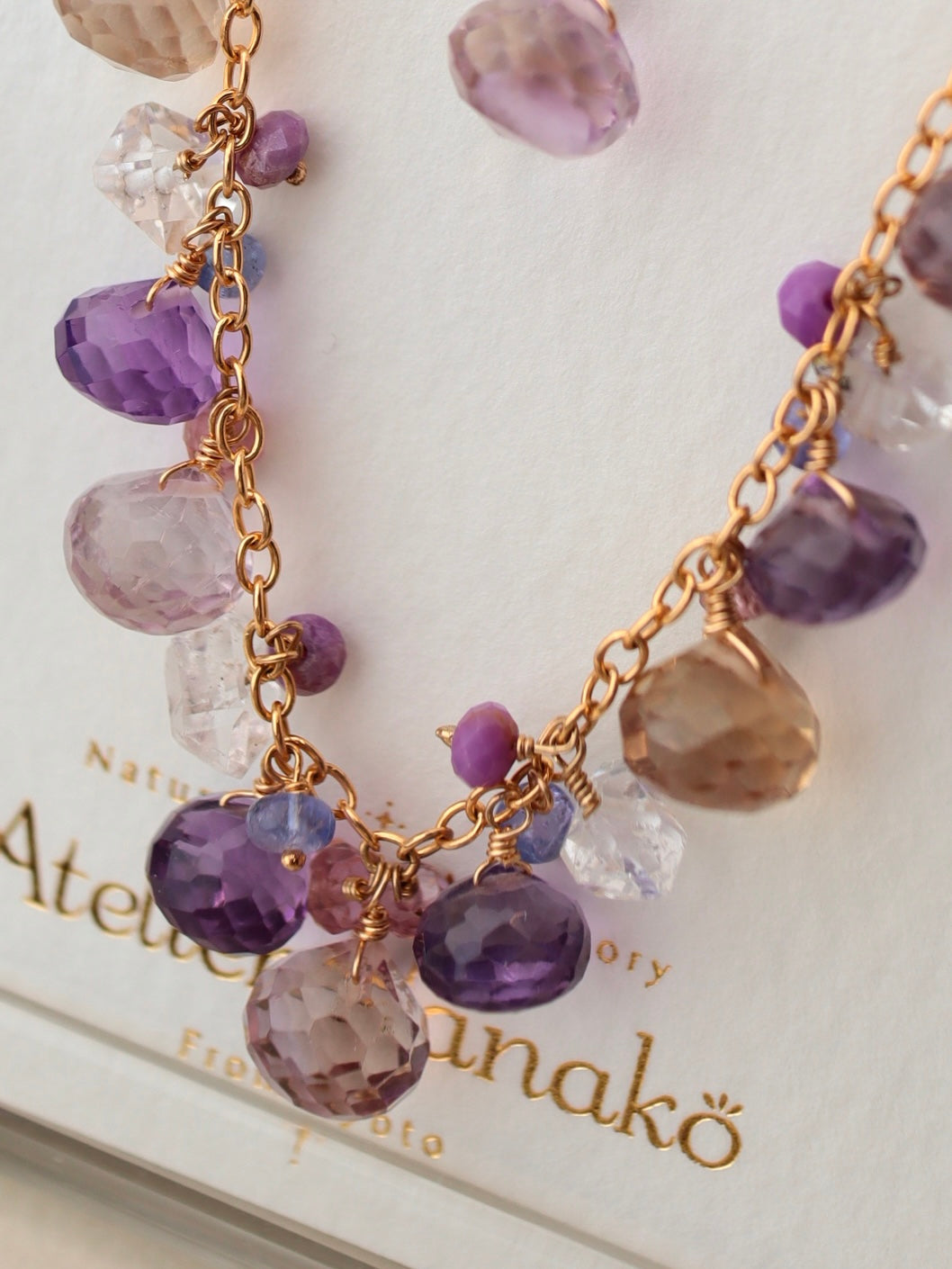 Onion cut ametrine and amethyst round necklace