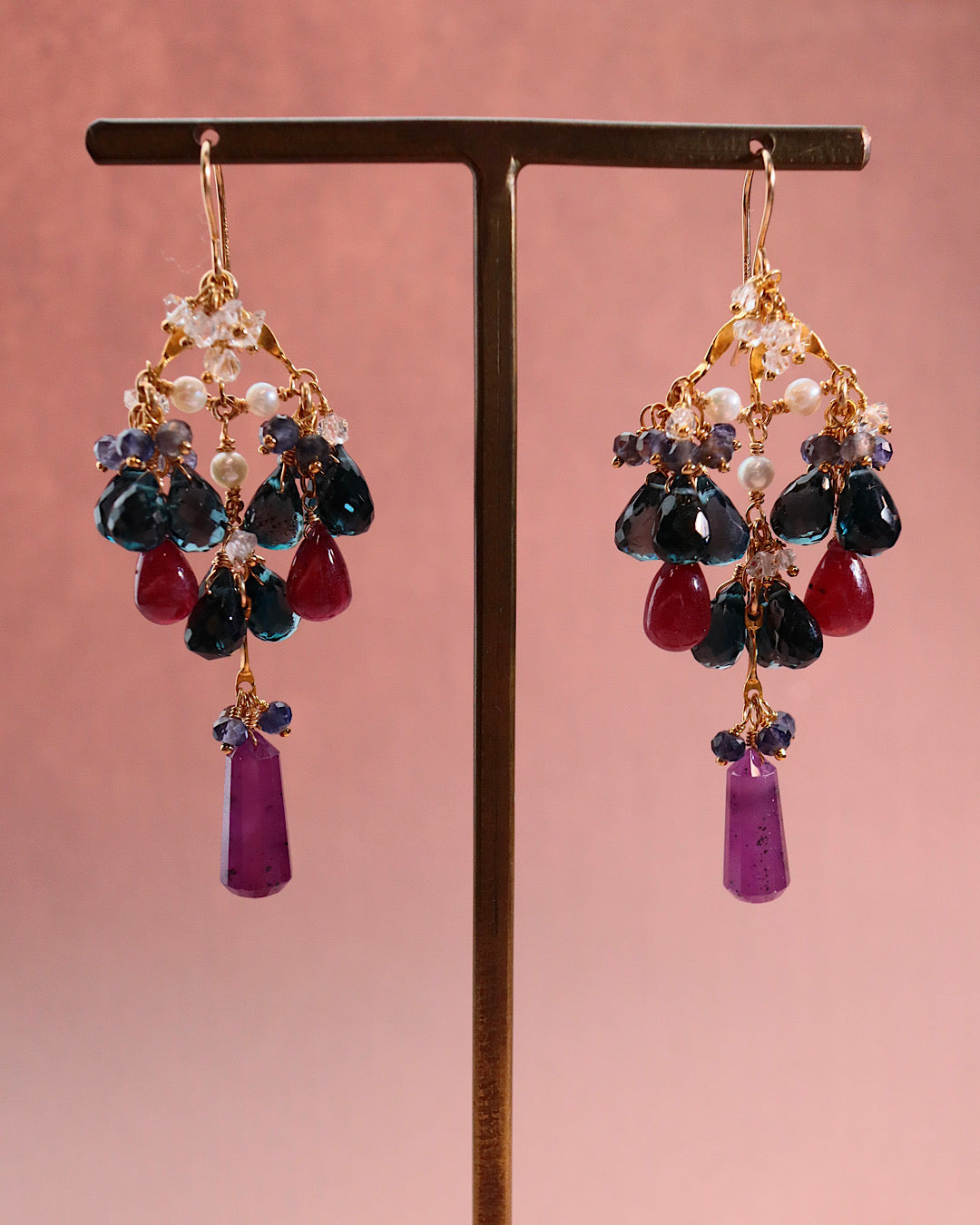 [Stories in Red] Ruby and London Blue Topaz Chandelier Earrings