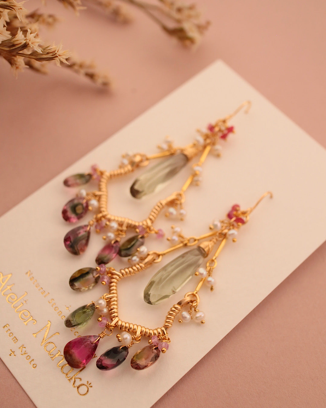 Bicolor tourmaline chandelier earrings