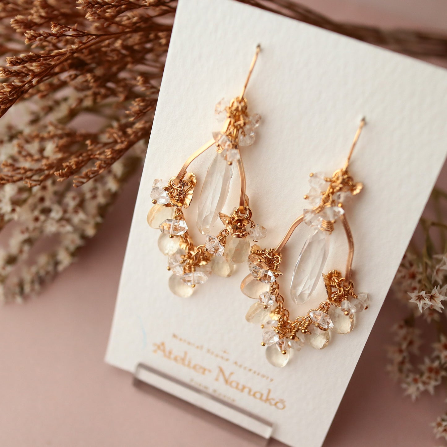 [White] Oregon sunstone chandelier earrings