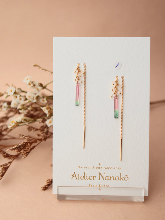 [1-piece type] (1) Watermelon tourmaline American earrings