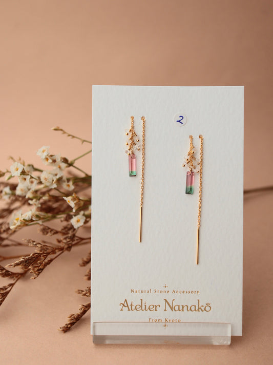 [1-piece type] (2) Watermelon tourmaline American earrings