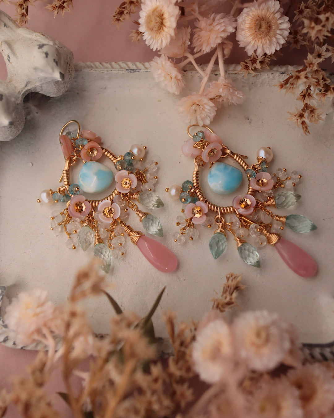 [One-of-a-kind] Larimar Earrings in Romantic Colors