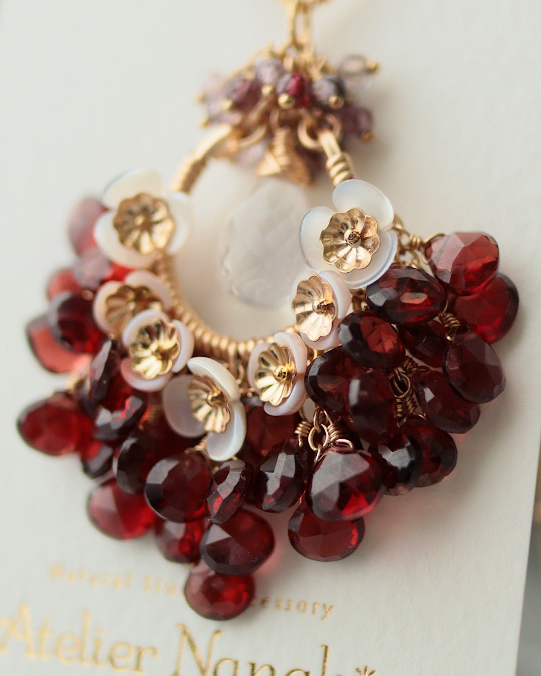 [One-of-a-kind] Garnet and Ice Quartz Chandelier Necklace