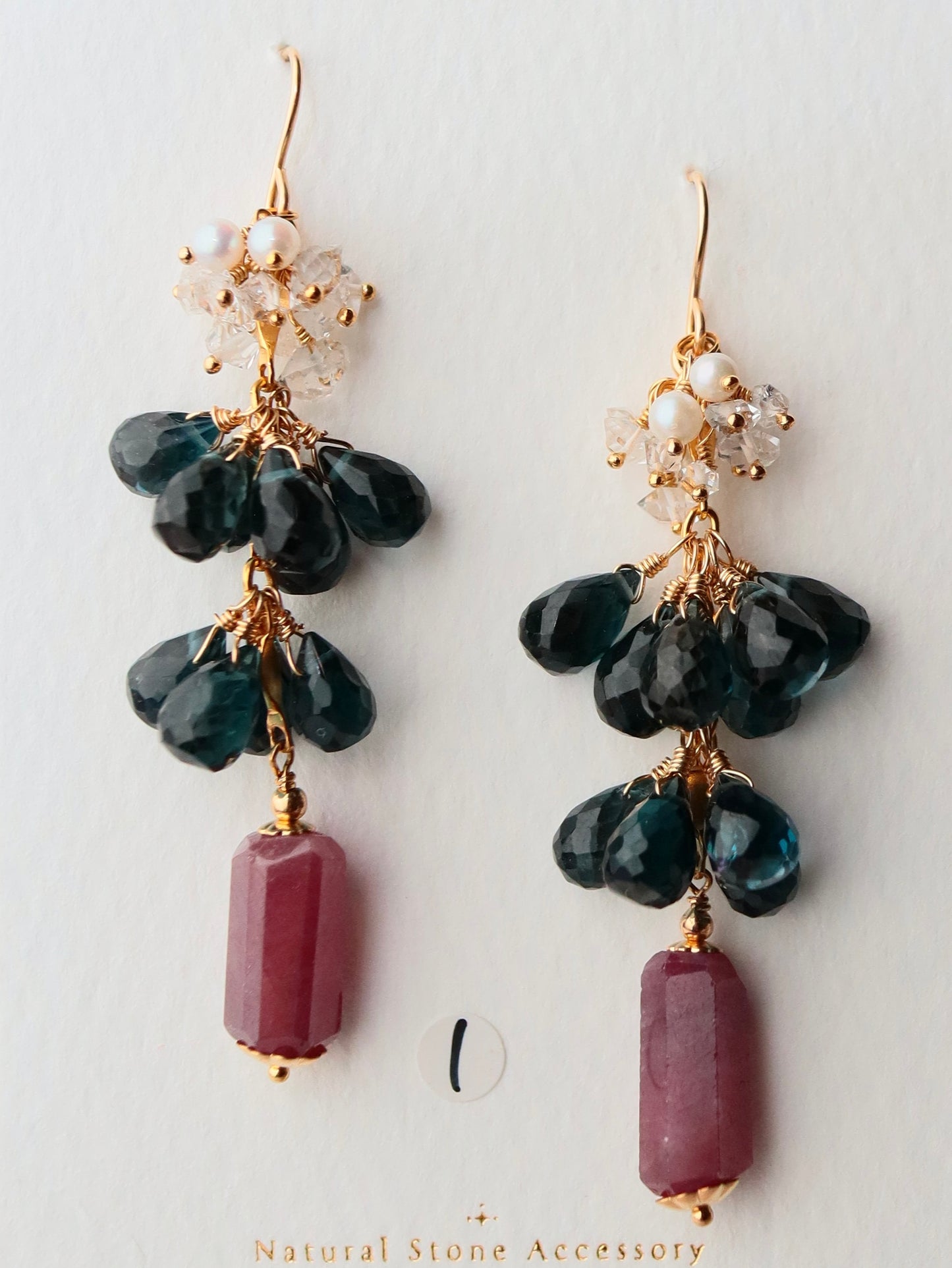 [Stories in Red] Ruby and London Blue Topaz Long Earrings①