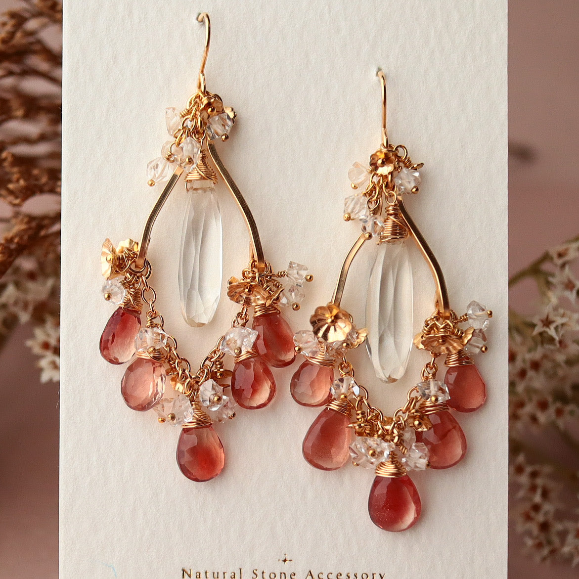 [Red] Oregon sunstone chandelier earrings