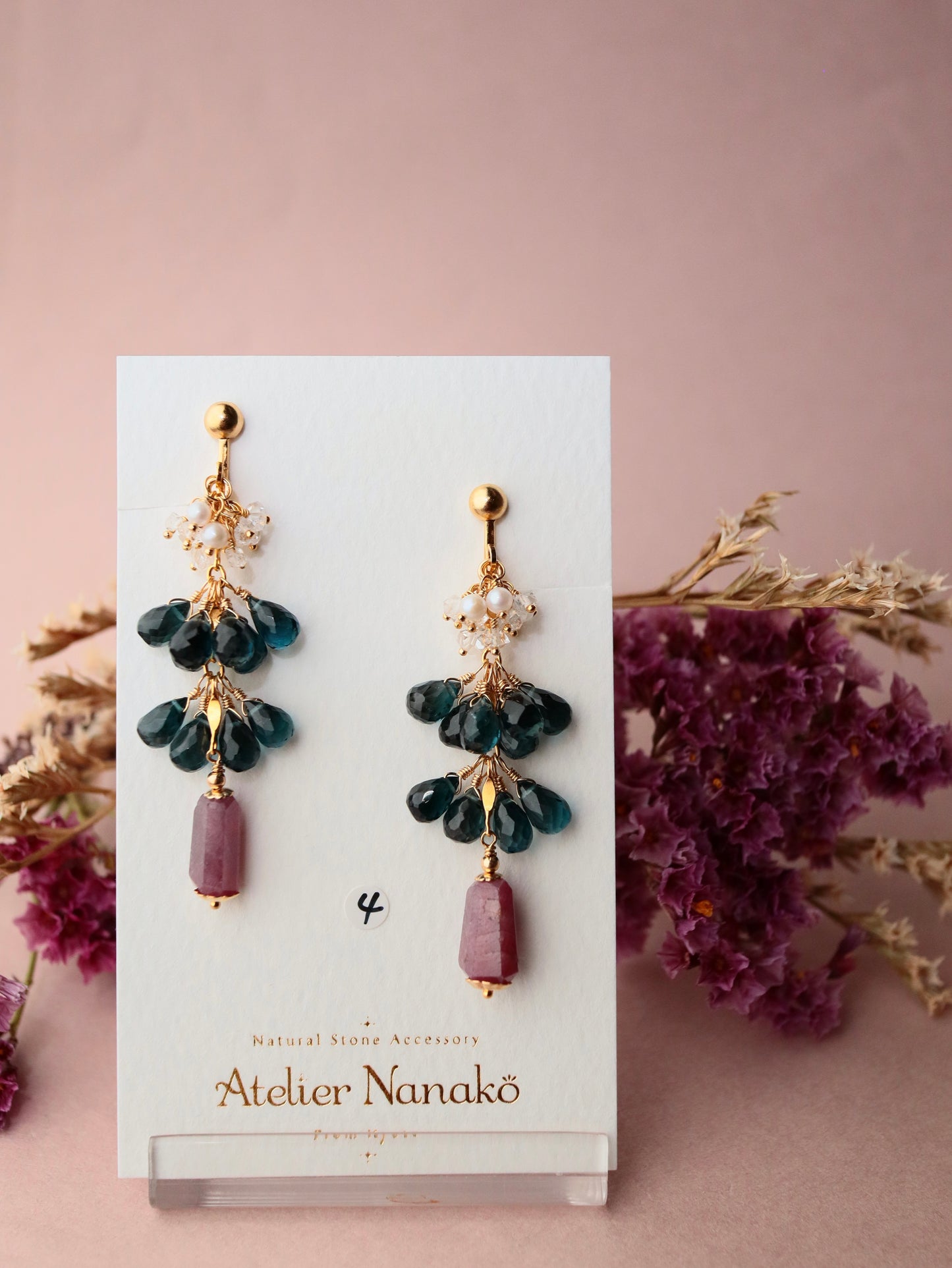 [Stories in Red] Ruby and London Blue Topaz Long Earrings④