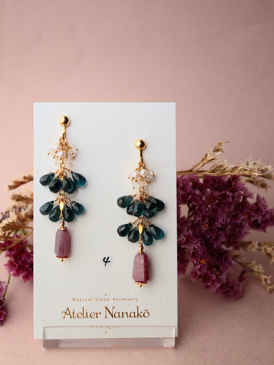 [Stories in Red] Ruby and London Blue Topaz Long Earrings④