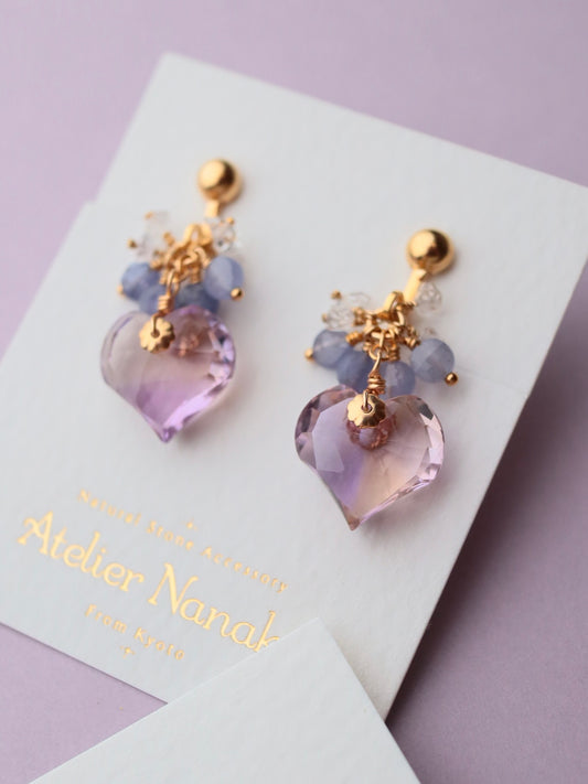 Heart-shaped ametrine earrings