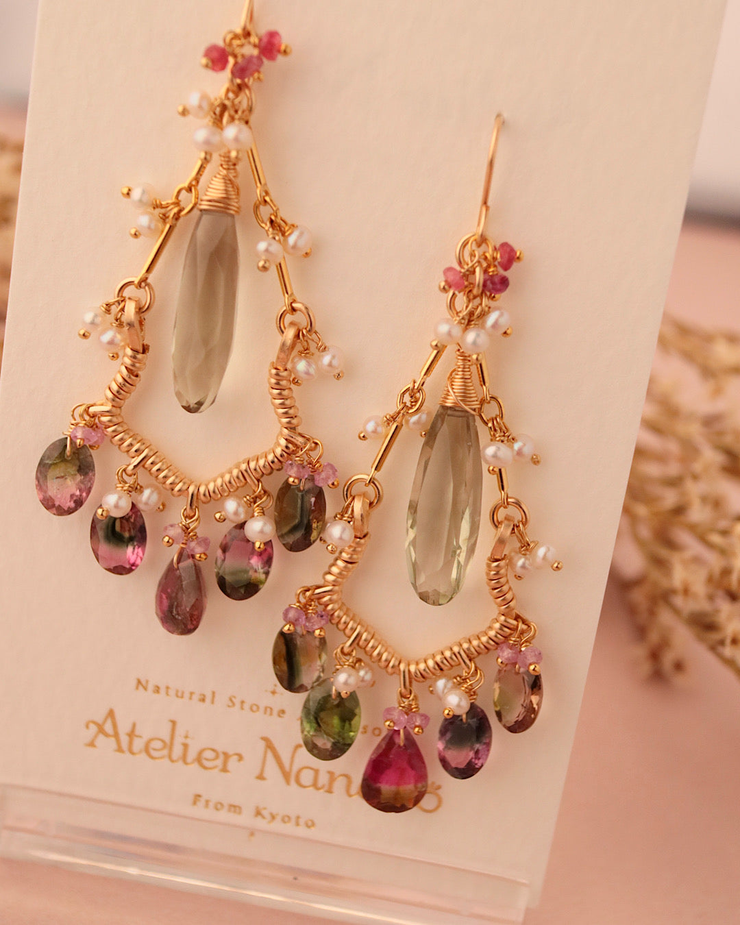 Bicolor tourmaline chandelier earrings
