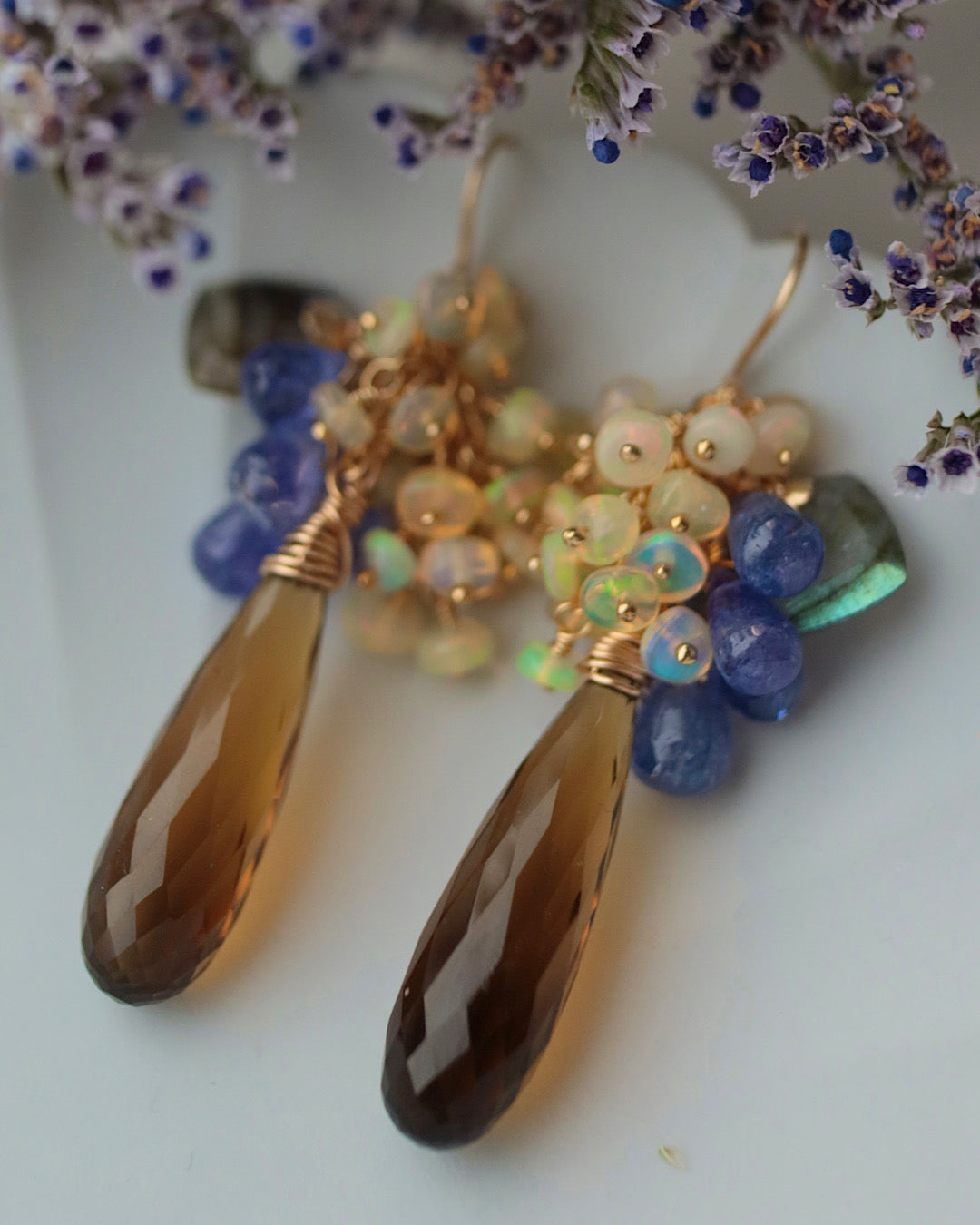 【Aqua Bloom】Tanzanite and Cognac Quartz Earrings