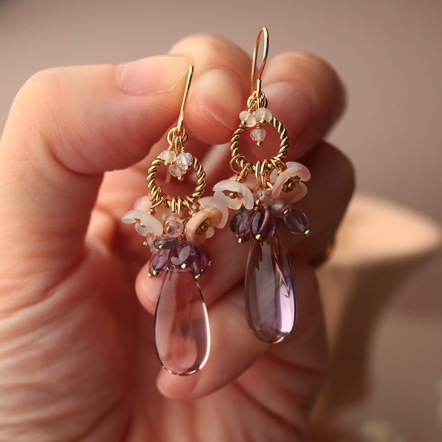 Ametrine and flower earrings