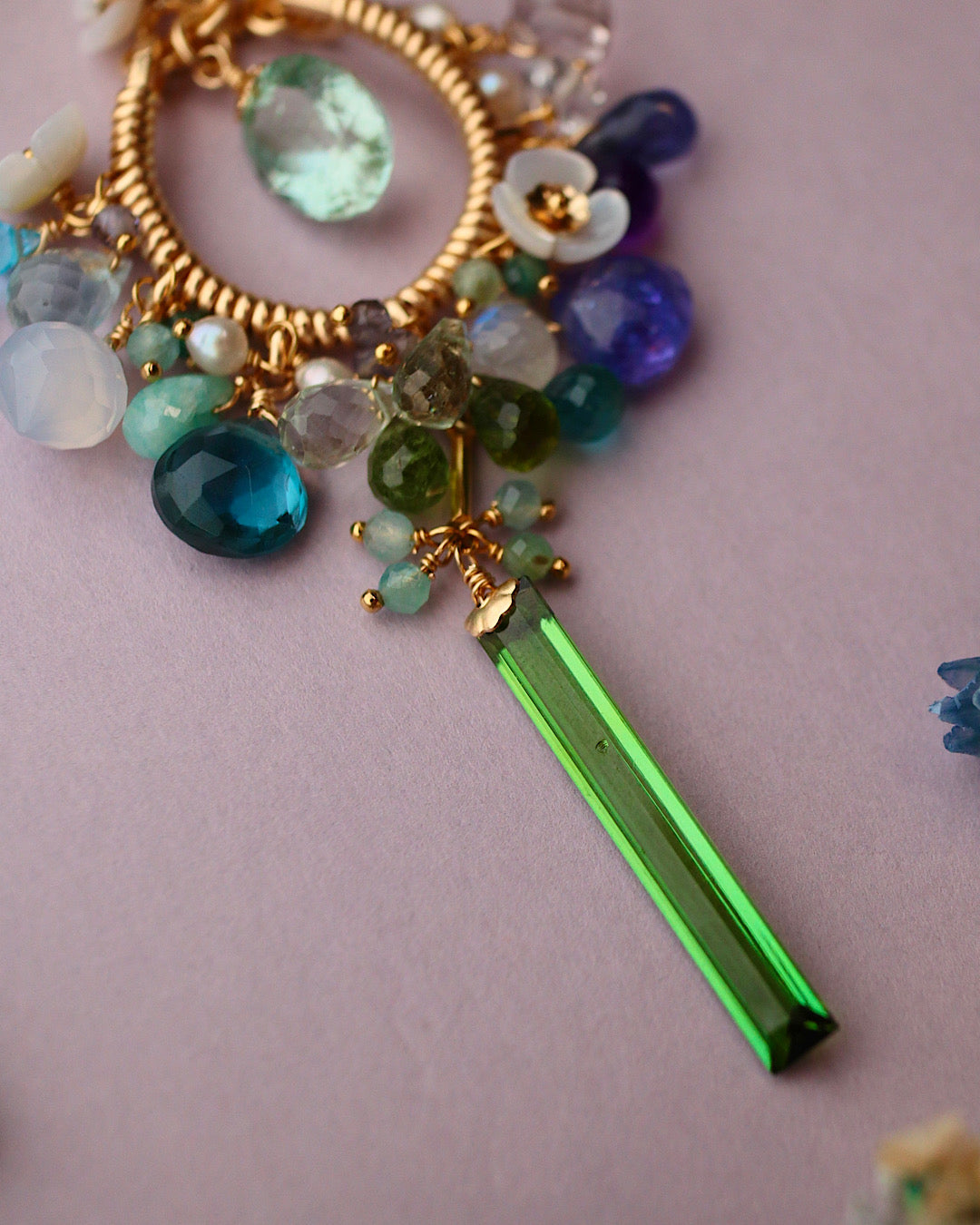 [One of a kind] Blue and green chandelier earrings
