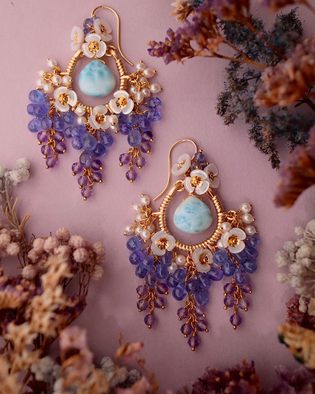 [One-of-a-kind] Larimar Wisteria Chandelier Earrings