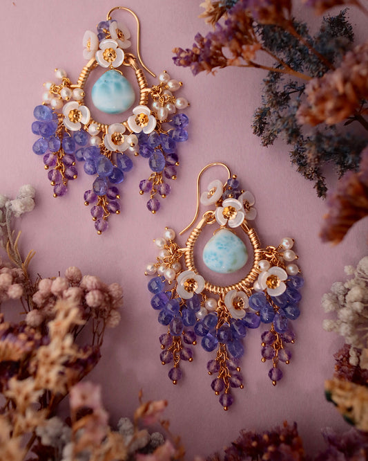 [One-of-a-kind] Larimar Wisteria Chandelier Earrings