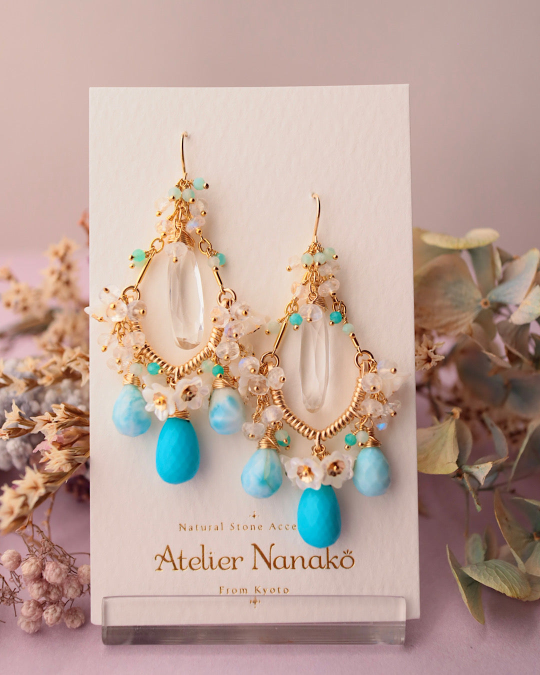 [One-of-a-kind] Turquoise and Larimar Chandelier Earrings